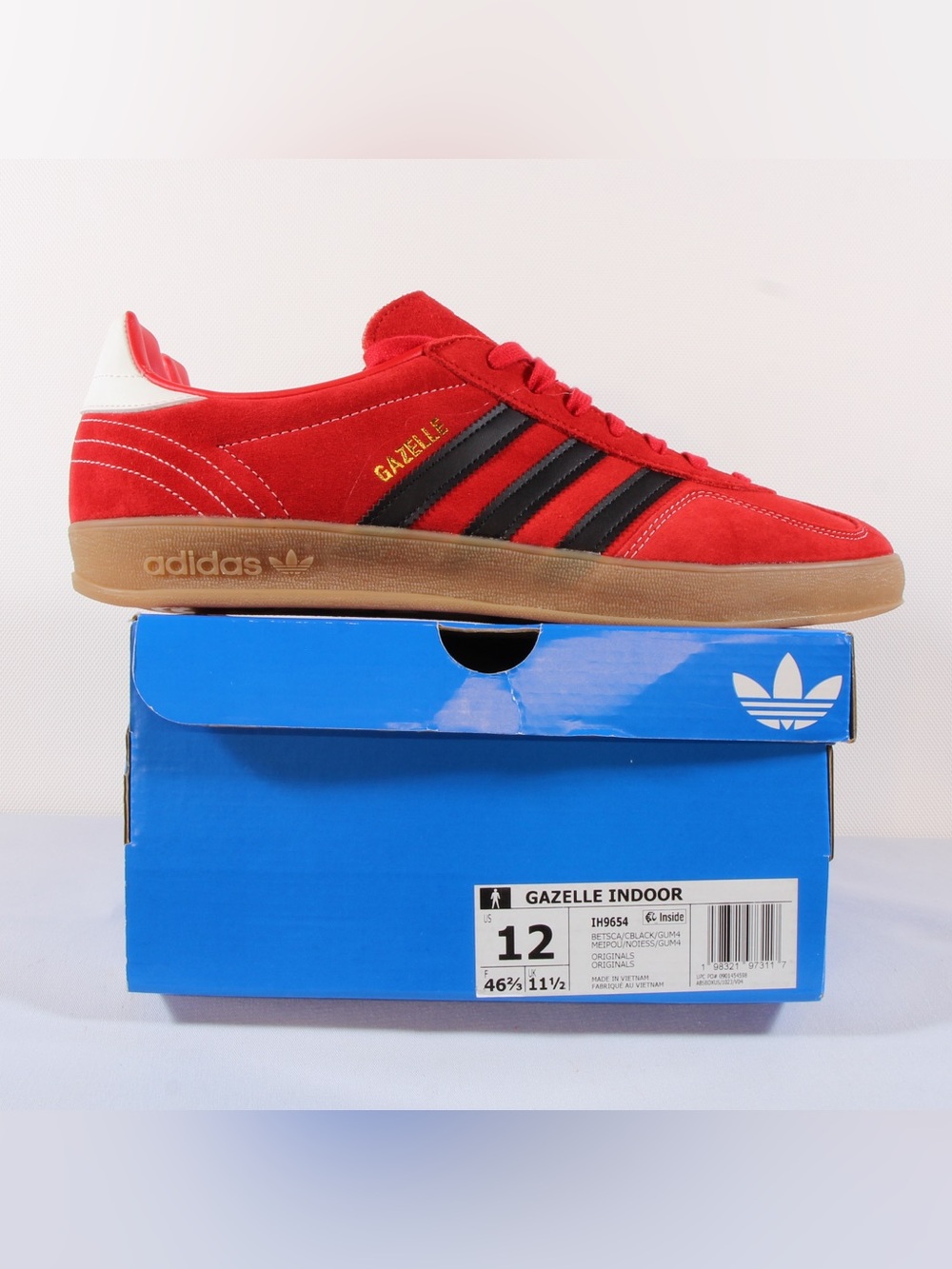 adidas Red Suede Gazelle Indoor Sneakers with Black Stripes